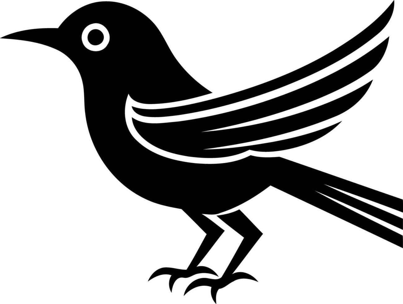 A bold, minimalist black and white silhouette of a bird in flight vector