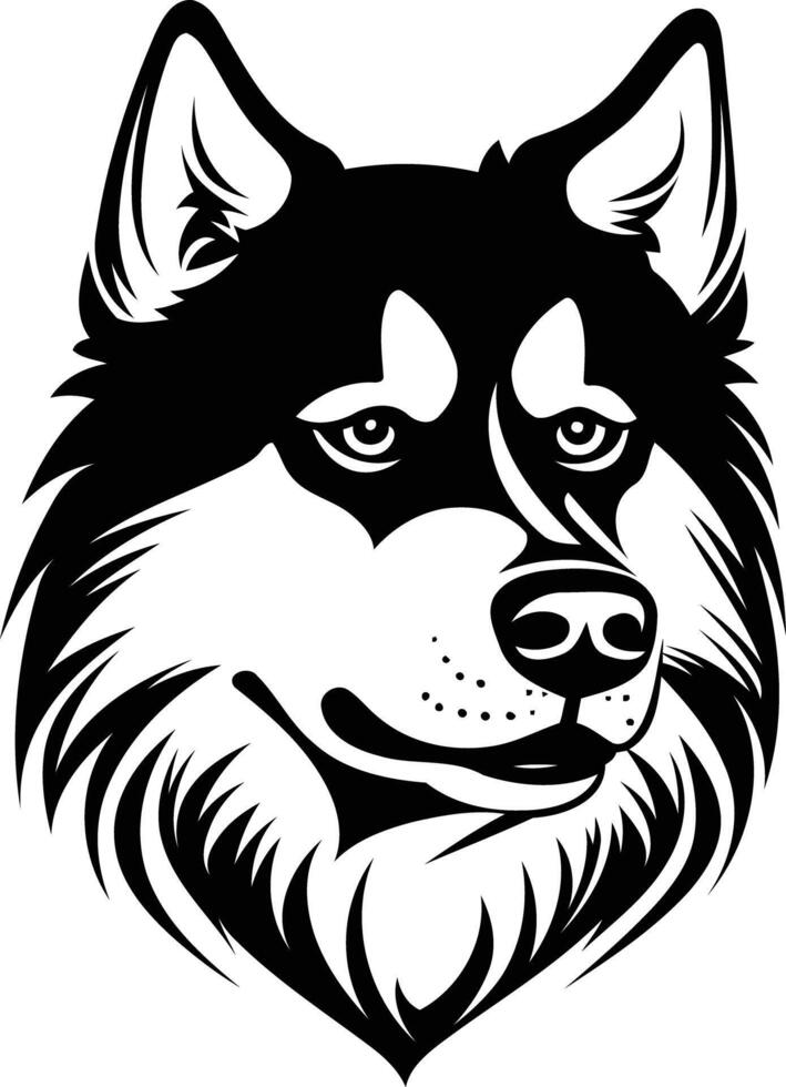 Bold black and white element illustration of a husky dog head vector
