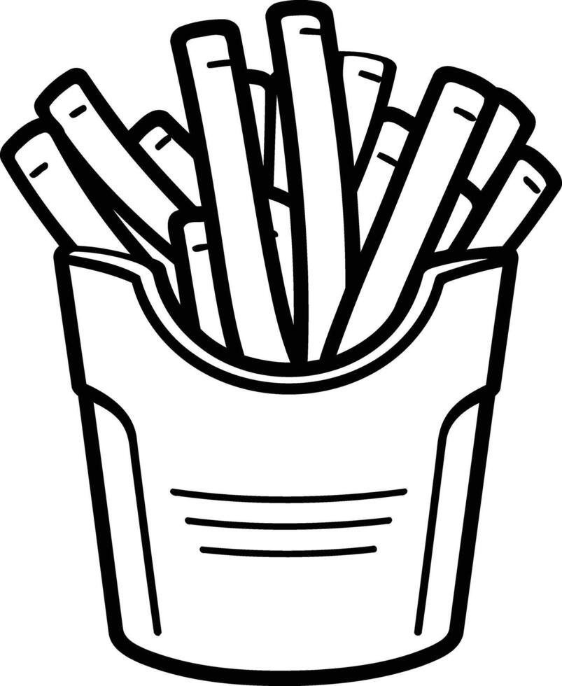 Simple line drawing illustration of a box of french fries vector