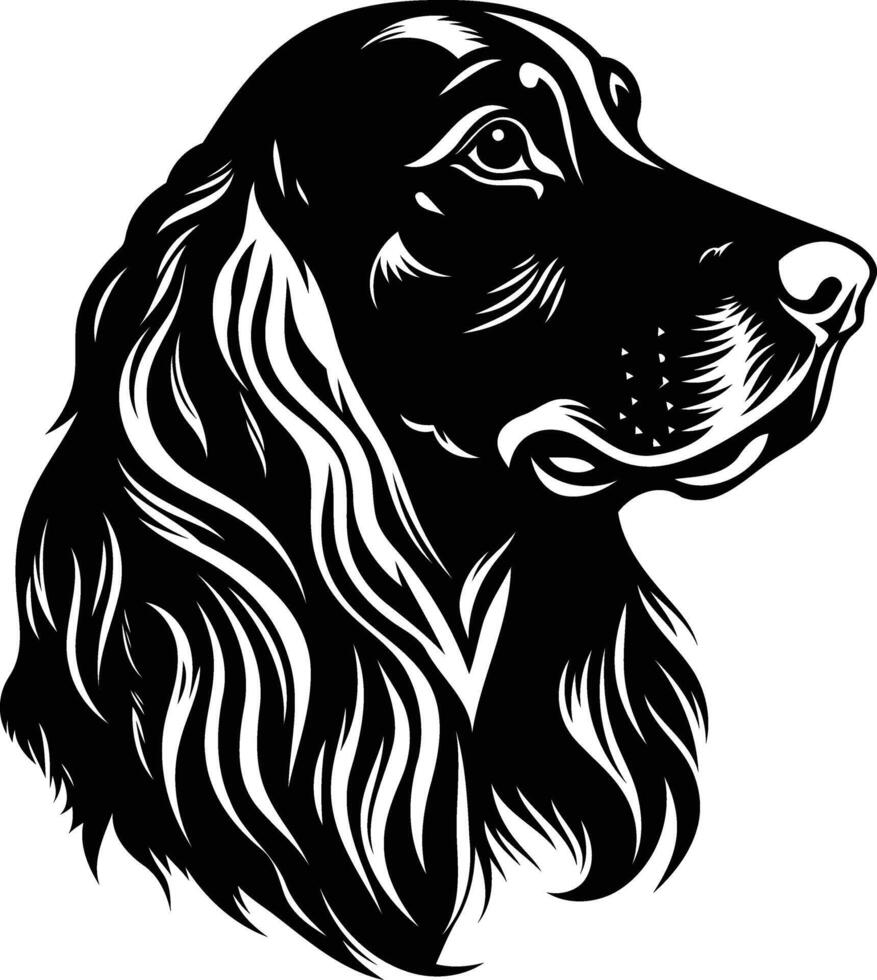 A striking black and white illustration of a cocker spaniel's head, perfect for tattoo designs, branding, or pet-themed projects vector
