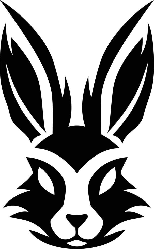 A fierce and stylized rabbit head in a black and white tribal design, perfect for tattoo inspiration, clothing graphics, or logo designs vector