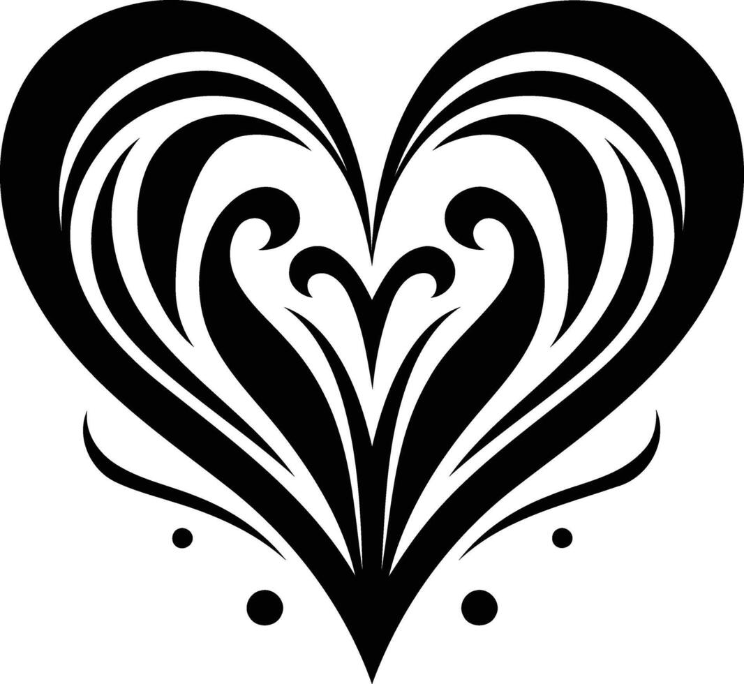 Intricate black and white tattoo design of a heart with swirling floral patterns vector
