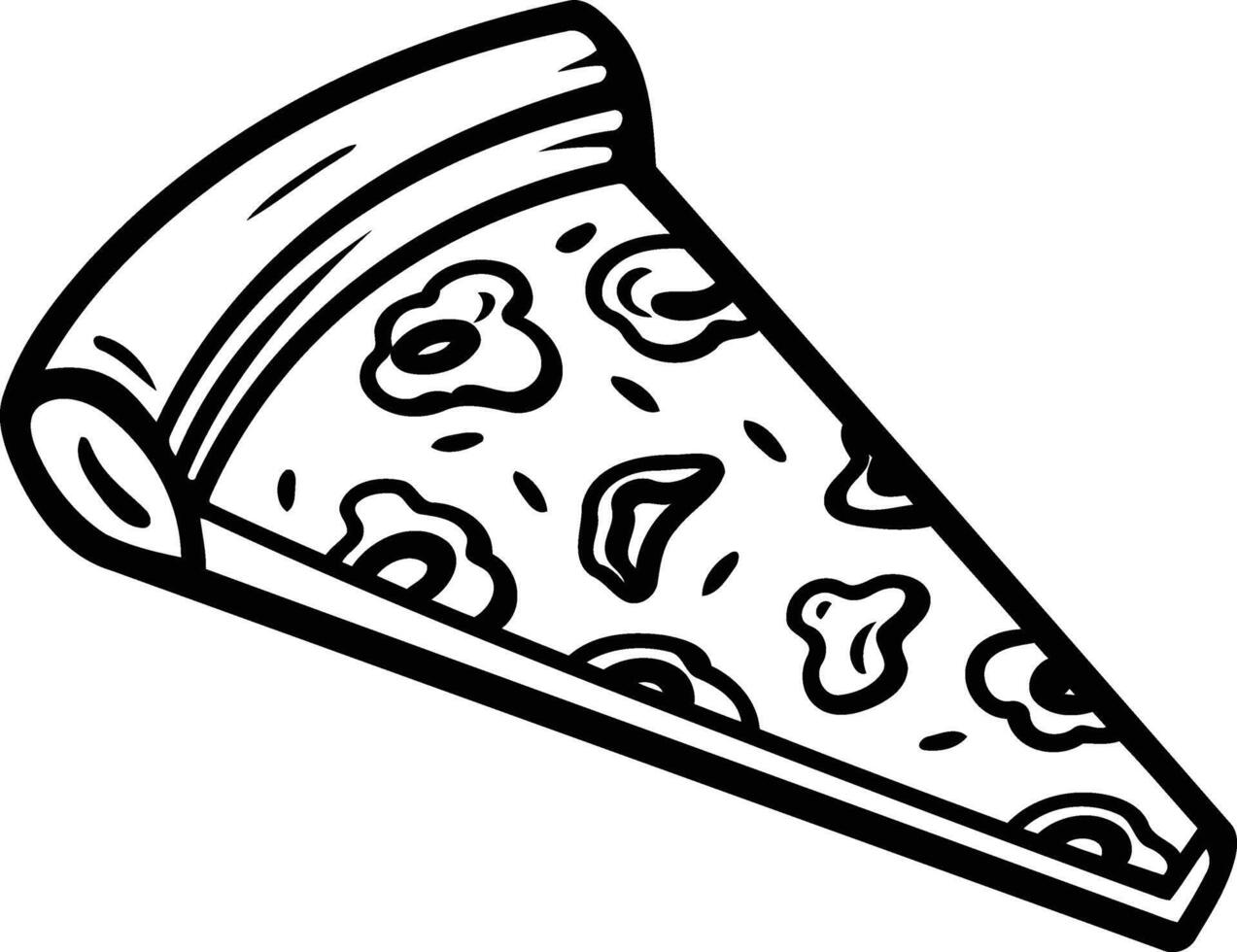 A simple, black and white illustration of a pizza slice, perfect for coloring pages, food-related projects, or designs vector