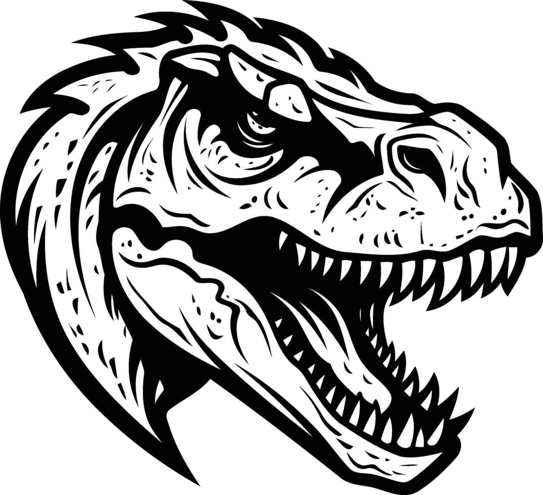 A ferocious tyrannosaurus rex head illustration, perfect for t shirt designs, tattoo art, and vintage style graphics vector