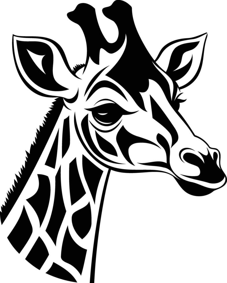 A striking black and white illustration of a giraffe's head, perfect for creating tattoos, logos, or animal-themed designs vector