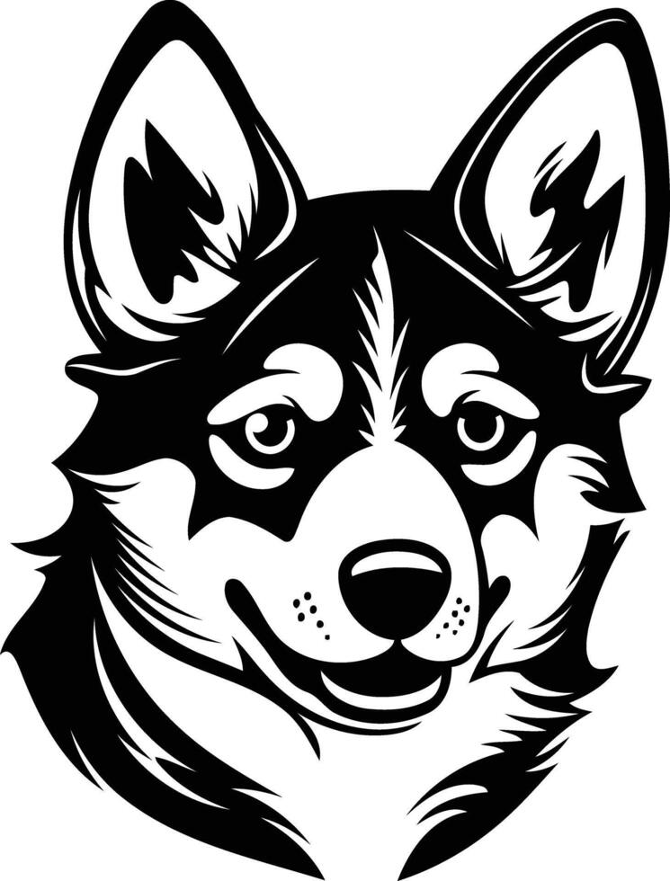 Black and white illustration of a husky dog's face vector