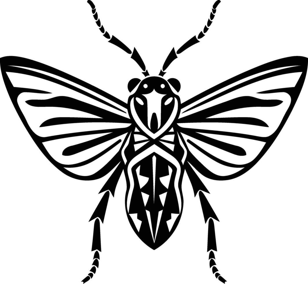 Black and white graphic illustration of a stylized moth with intricate details vector