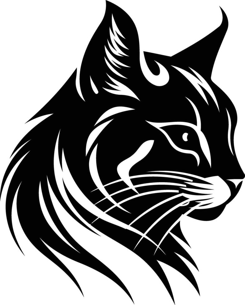 A bold, black and white illustration of a cat's head, ideal for tattoo designs, branding, or as a graphic element vector