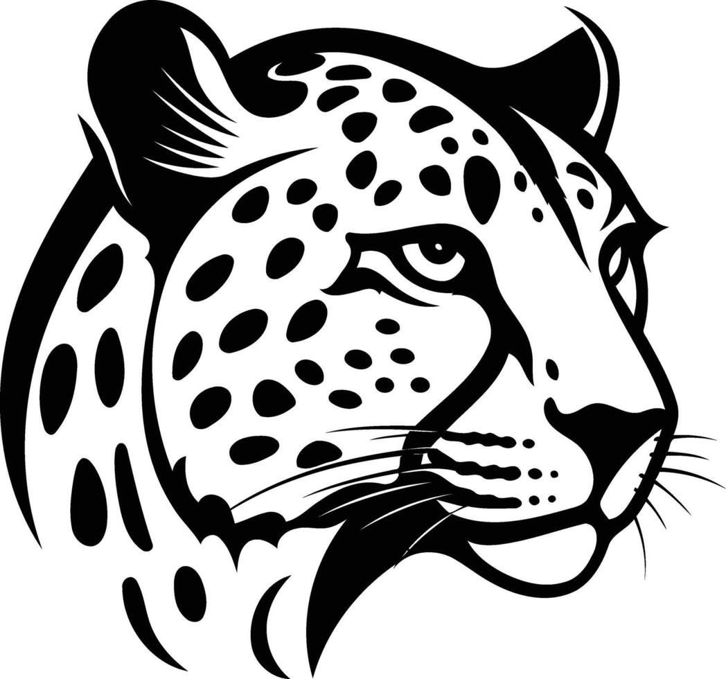Black and white element illustration of a cheetah head, perfect for tattoo designs, logos, and animal themed projects vector