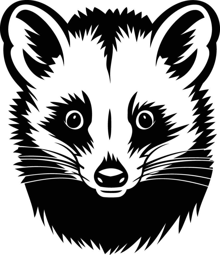 Black and white illustration of a raccoon's face, perfect for tattoo designs, wildlife illustrations, and nature themed projects vector