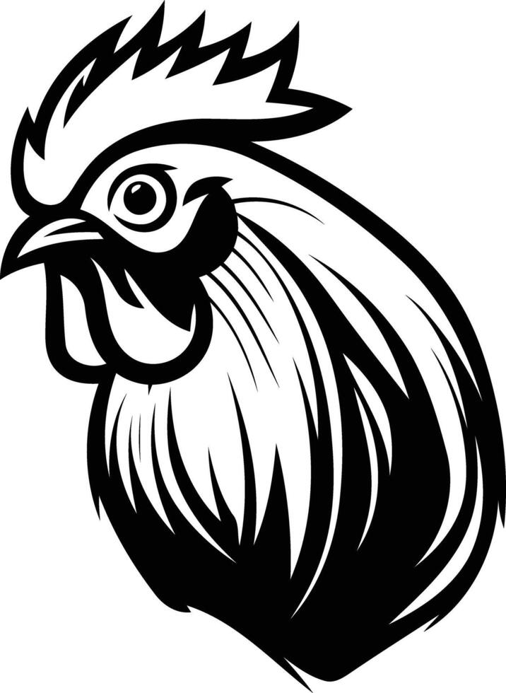 Black and white element illustration of a rooster's head, perfect for use in designs, logos, and illustrations vector