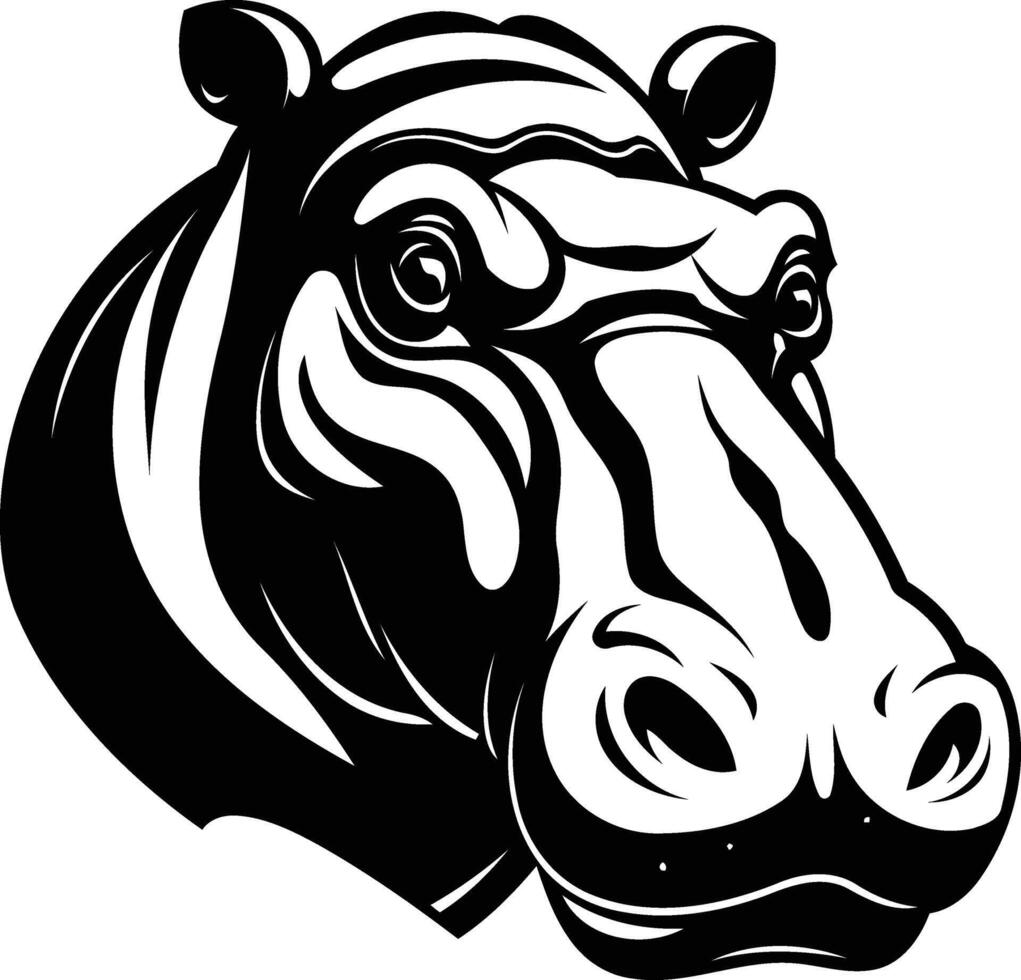 Powerful black and white element illustration of a hippopotamus head, perfect for tattoos, logos, or t shirt designs vector