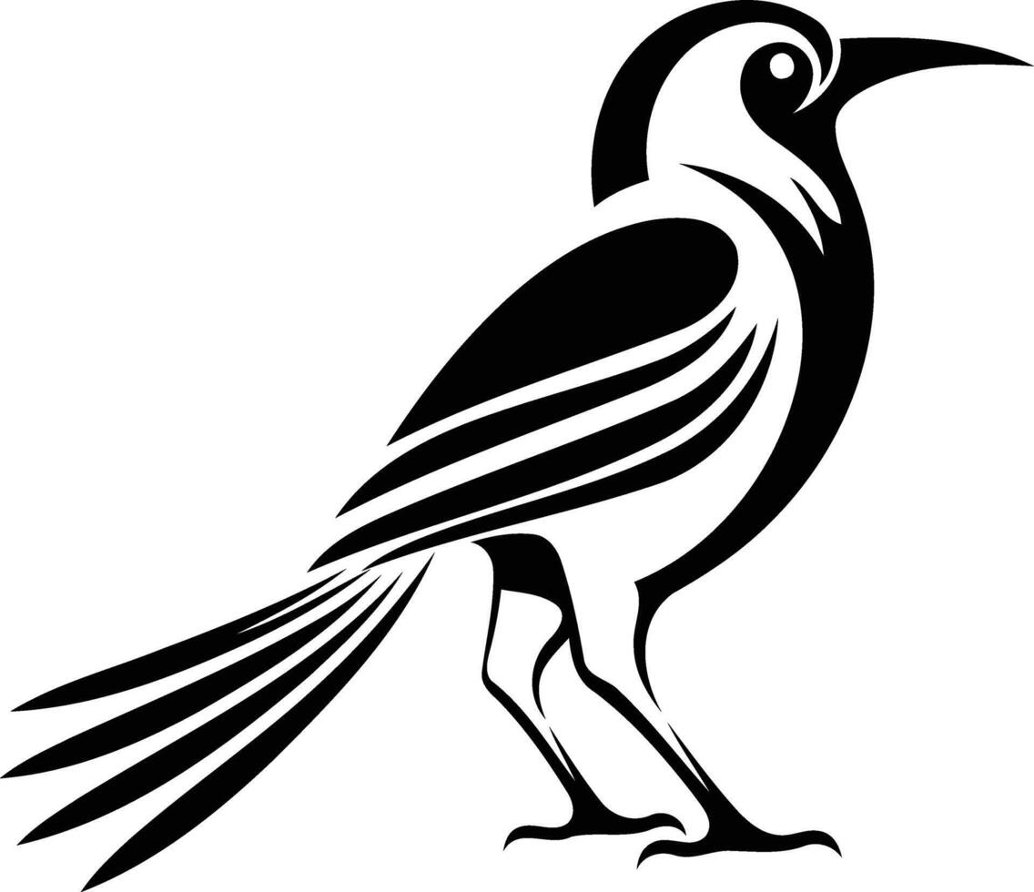 A stylized black and white illustration of a bird, perfect for tattoo designs, branding, and decorative elements vector