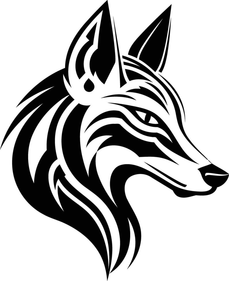 Black and white tribal tattoo design of a wolf's head, perfect for apparel, posters, and branding vector