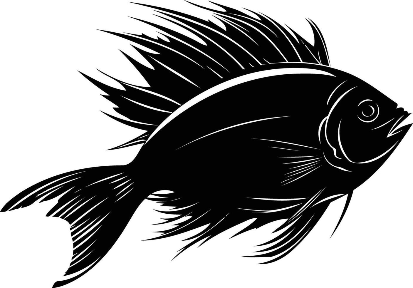 A striking silhouette of a fish with a spiky fin, perfect for logos, branding, or design projects vector