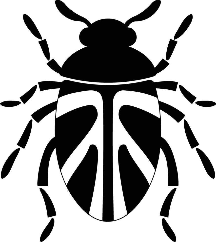 A simple, bold silhouette of a beetle with intricate markings on its back, perfect for design projects requiring a nature inspired graphic vector