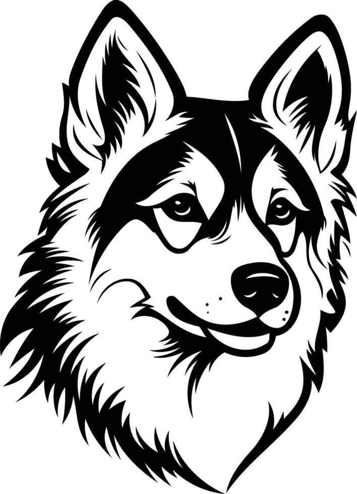 A bold, black and white illustration of a husky dog's head, perfect for logo design, branding, or pet related projects vector