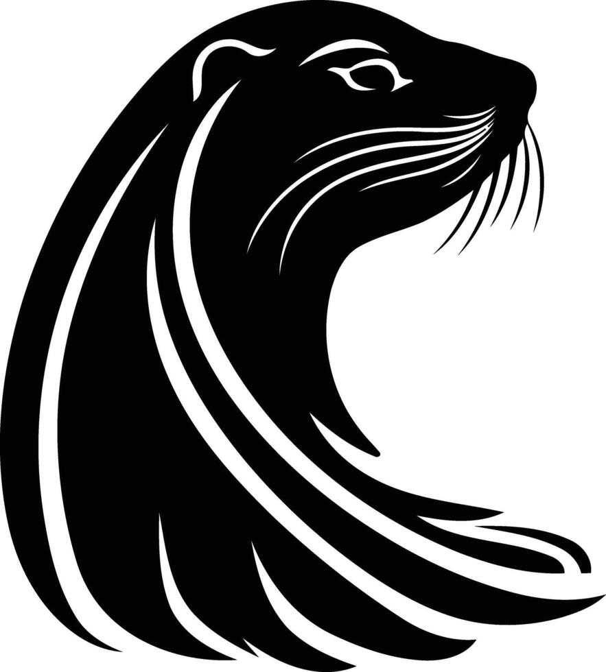 Stylish black and white silhouette of an otter's head, perfect for logos, branding, or tattoo designs vector