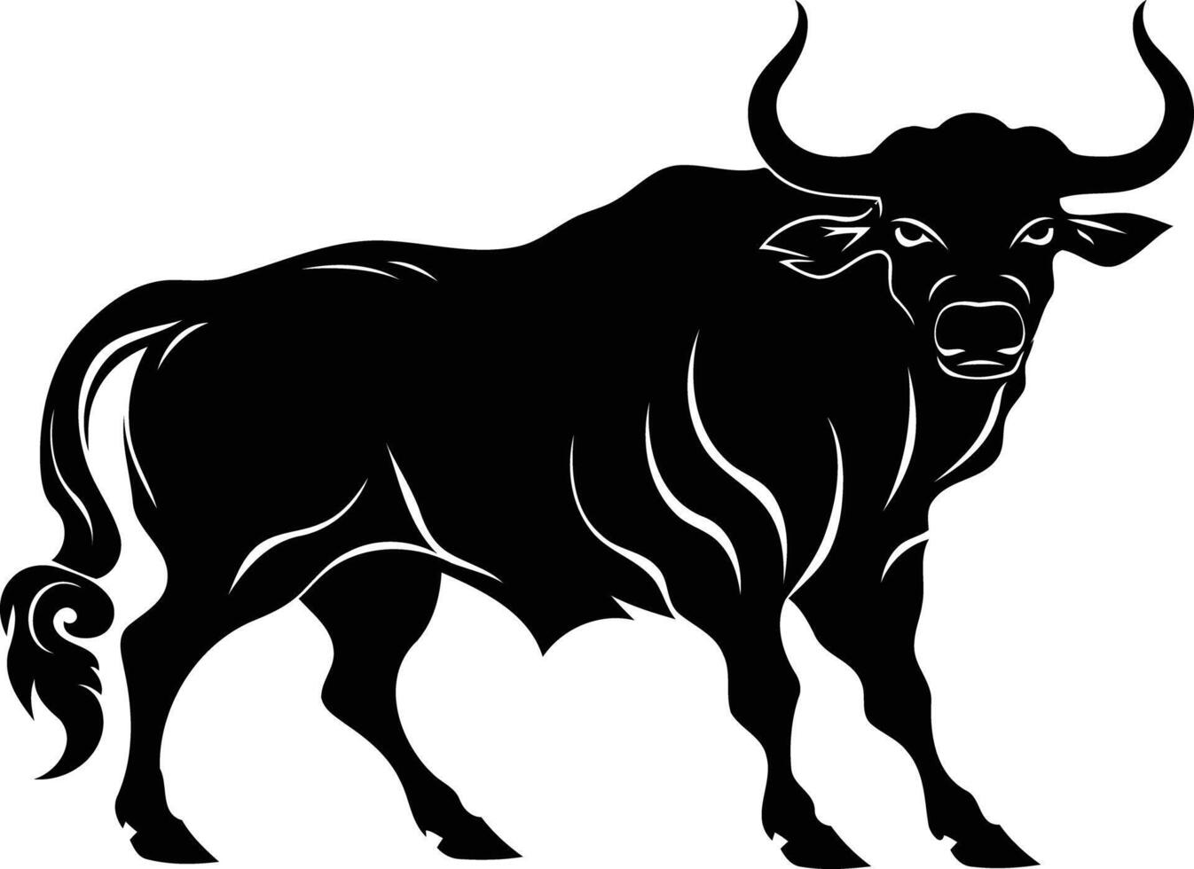 A powerful black and white silhouette of a bull, perfect for designs that need a strong, bold image vector