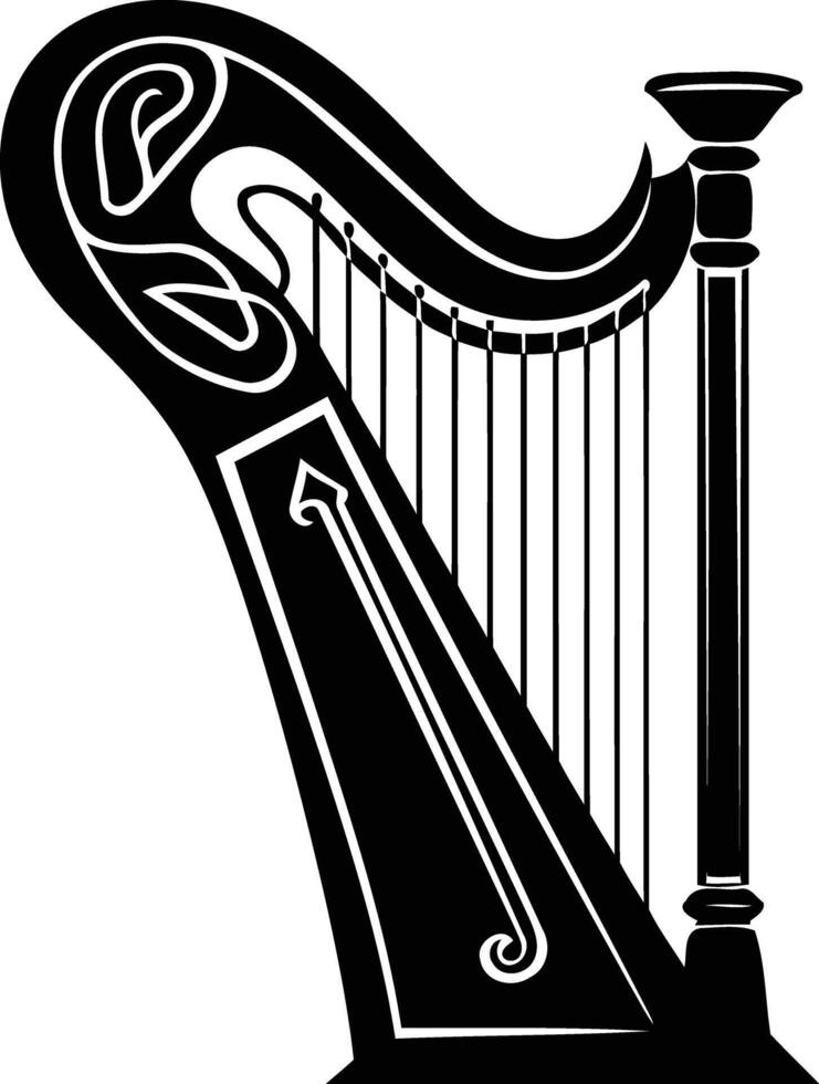 A striking silhouette of a celtic harp, ideal for design projects related to music, tradition, and heritage vector