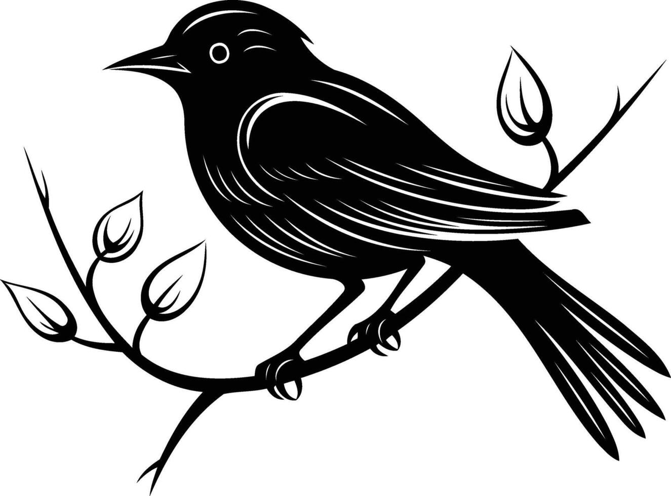 Silhouette of a bird perched on a branch, perfect for nature inspired designs, tattoos, and more vector