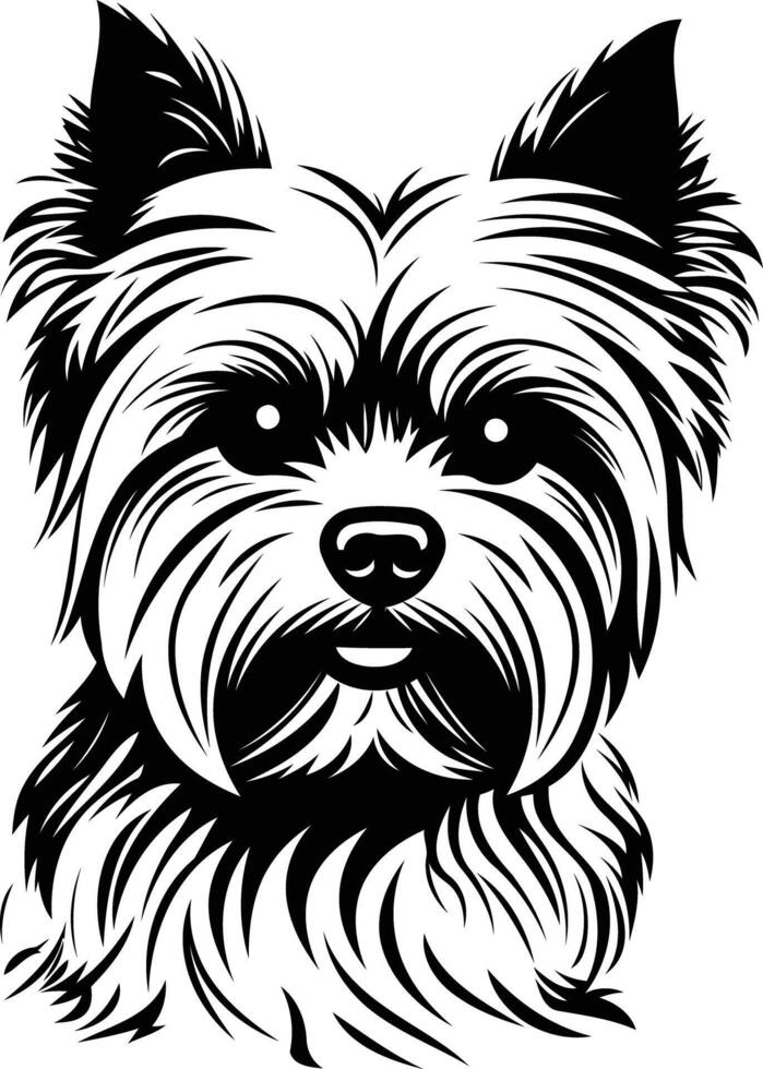 A striking black and white illustration of a yorkshire terrier, capturing its playful charm and endearing personality vector