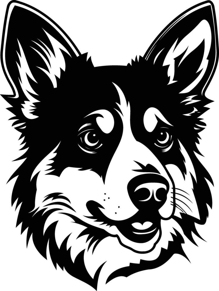 Black and white illustration of a friendly dog's head, perfect for pet related designs, logos, and branding vector
