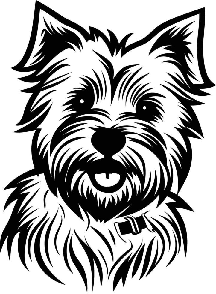 A charming black and white illustration of a yorkshire terrier, perfect for pet lovers, greeting cards, and social media vector