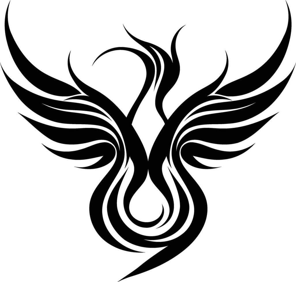 Stylish black and white tribal tattoo design featuring a stylized phoenix with outstretched wings vector