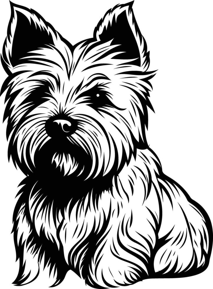 A striking black and white illustration of a yorkshire terrier, perfect for pet lovers, tattoo designs, or as a stylish print for dog owners vector