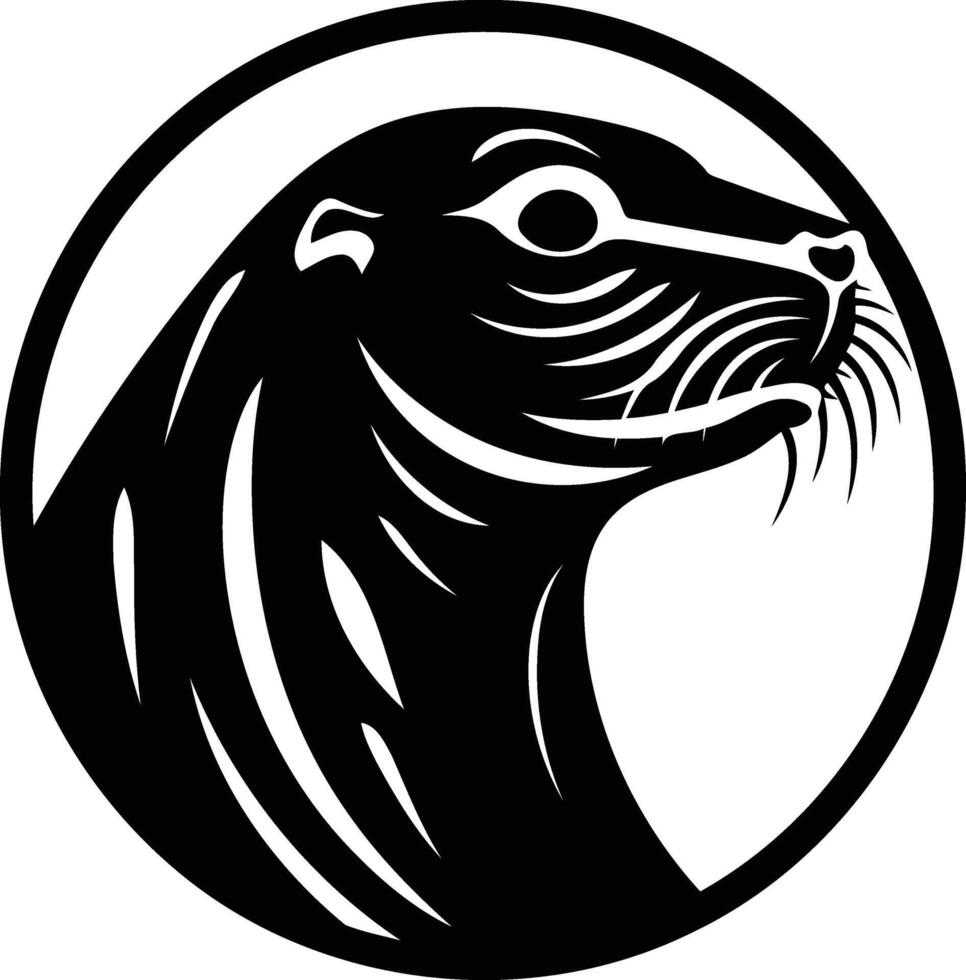 A bold, black and white illustration of a seal's head in profile, perfect for branding, tattoos, or nature themed designs vector