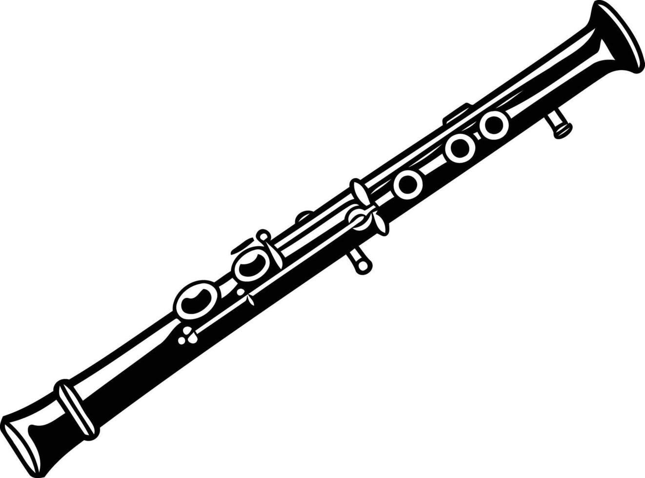 A black and white illustration of a flute, perfect for music themed designs, websites, and presentations vector