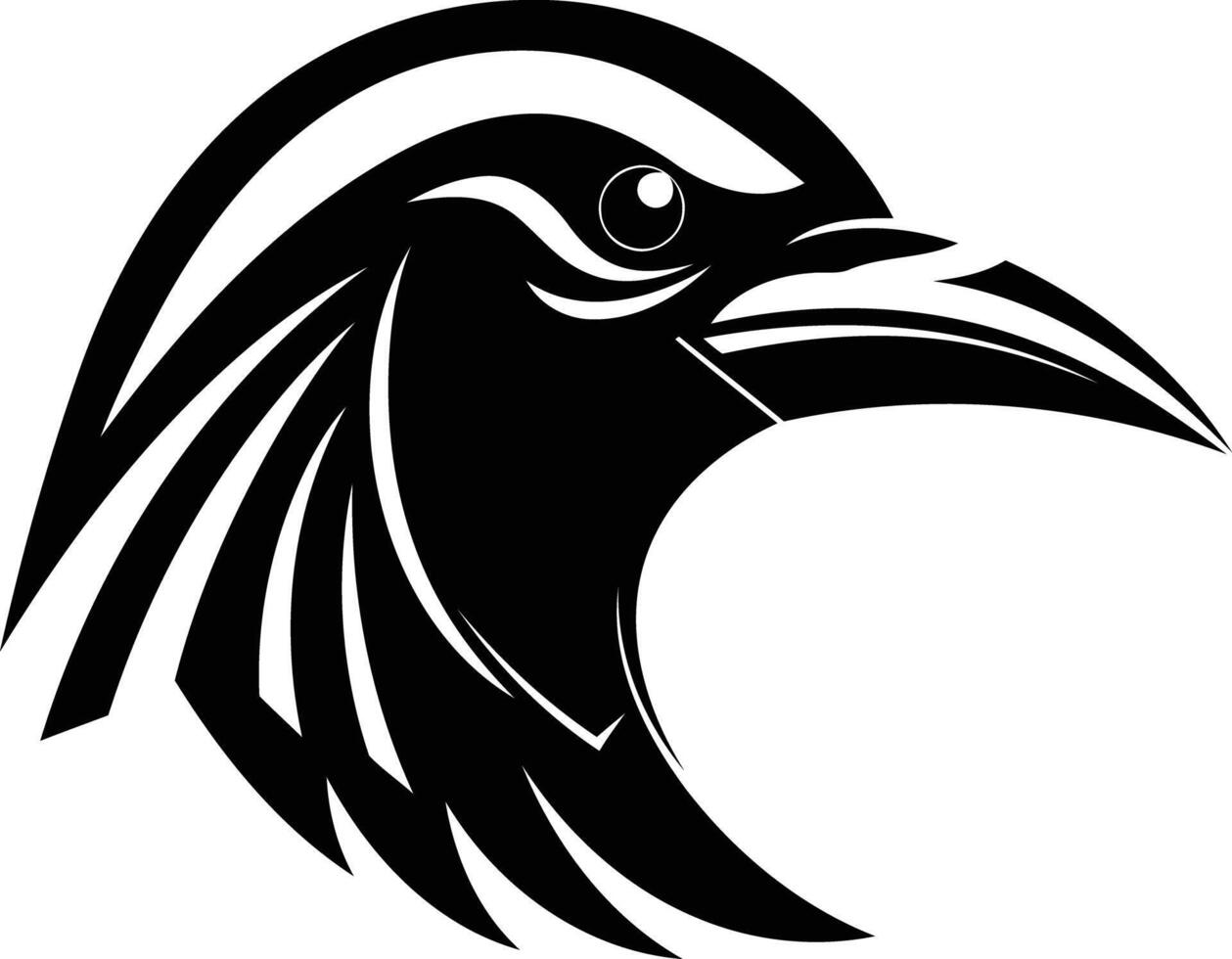 A striking, minimalist black and white illustration of a crow's head, perfect for branding or design projects vector