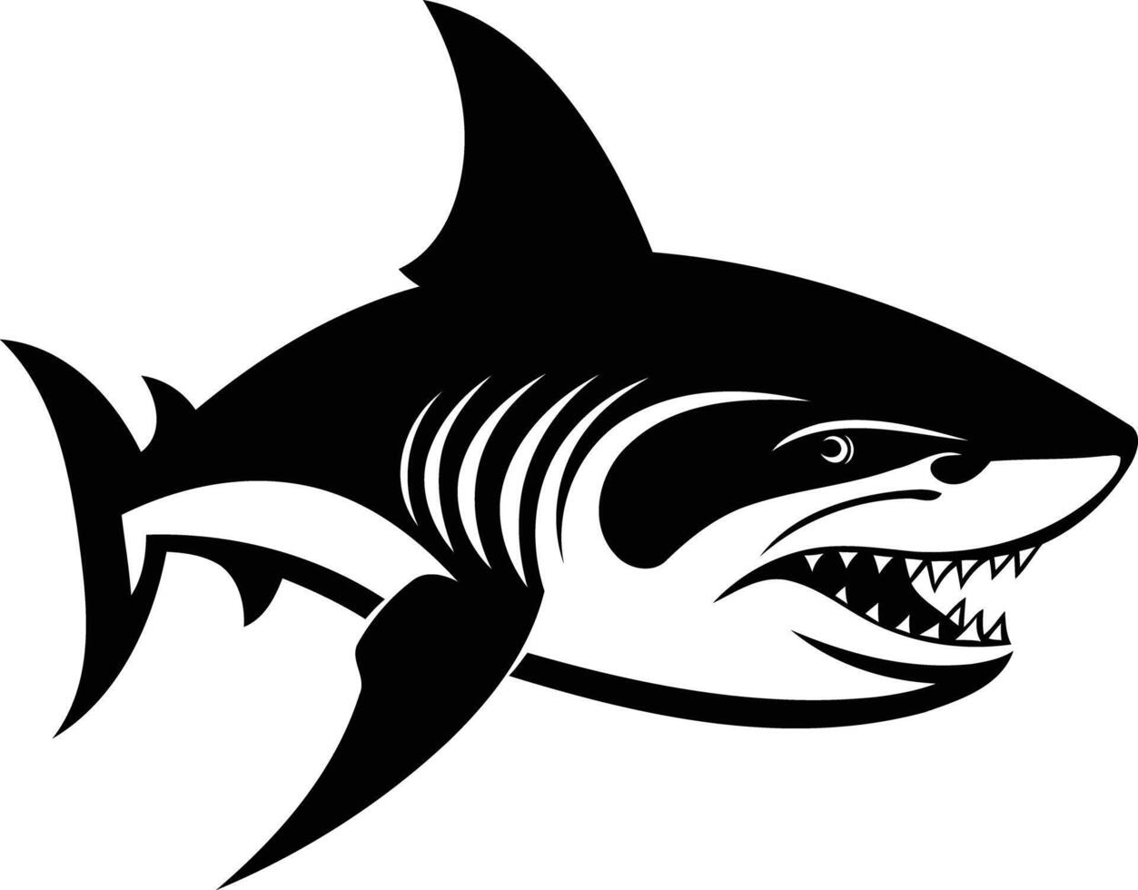 Aggressive shark silhouette with sharp teeth, perfect for branding, logos, and design projects vector