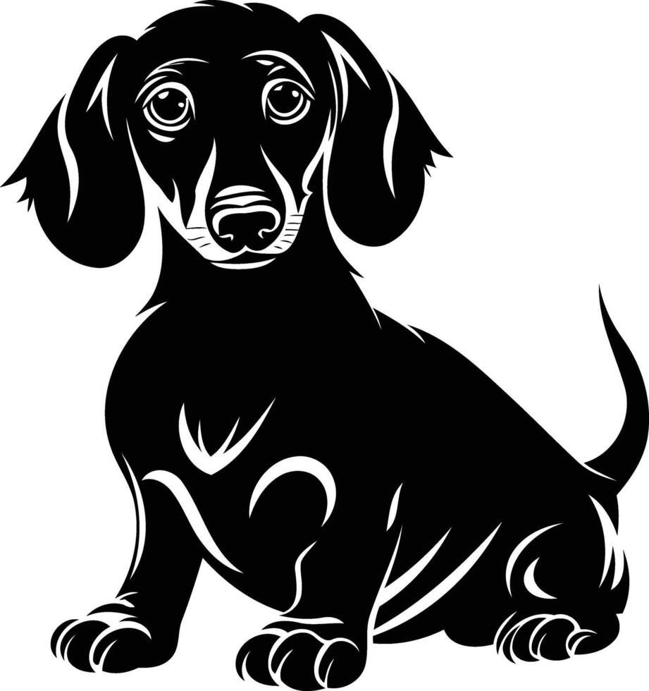 Black and white silhouette of a cute dachshund dog vector
