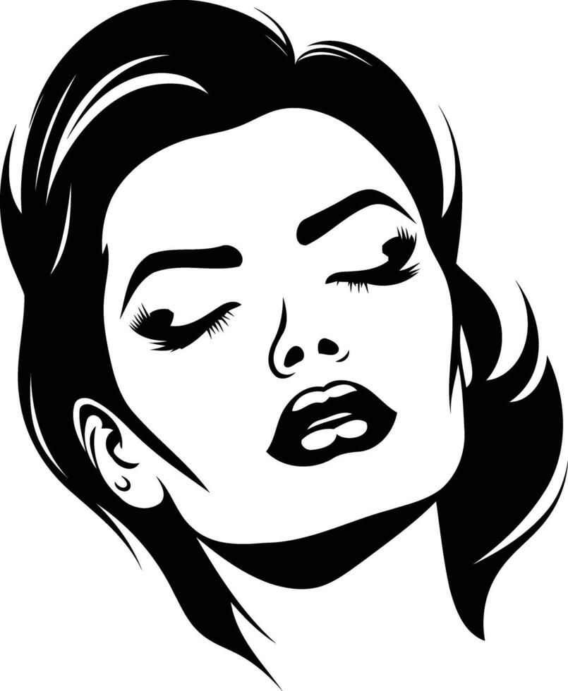 Black and white illustration of a woman's face with closed eyes, showcasing a stylish and glamorous look vector