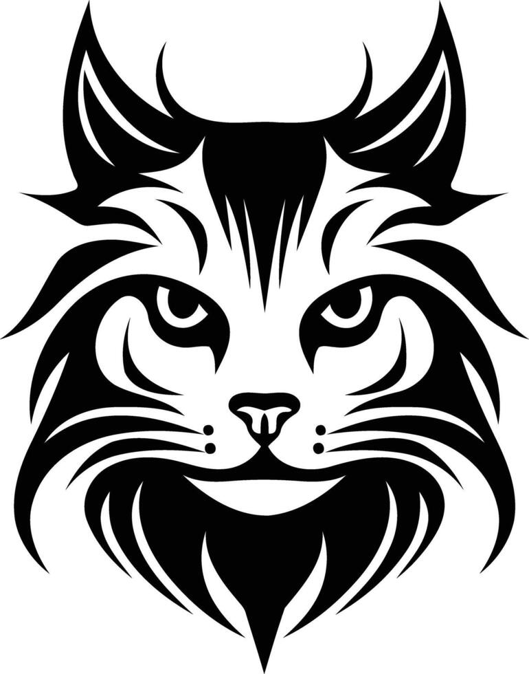 A bold, black and white illustration of a stylized cat's face vector