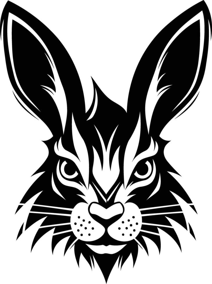 A bold black and white illustration of a rabbit's head, perfect for tattoo designs, branding, and more vector