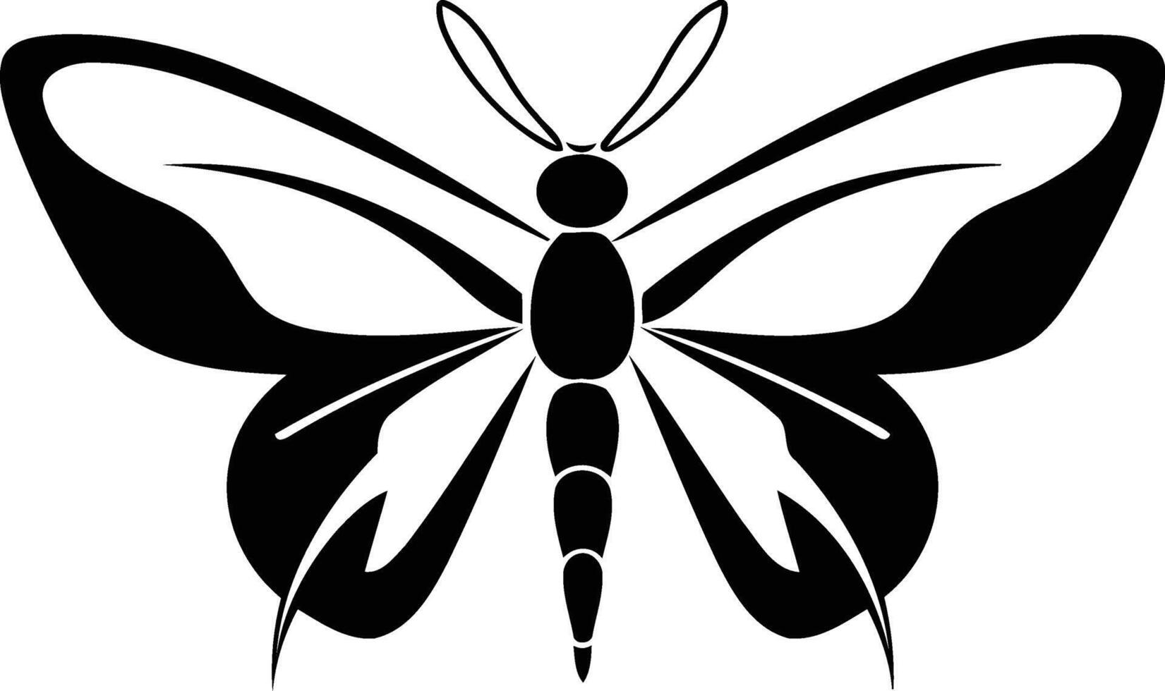 Simple black and white silhouette of a butterfly, perfect for design projects, tattoos, or branding vector