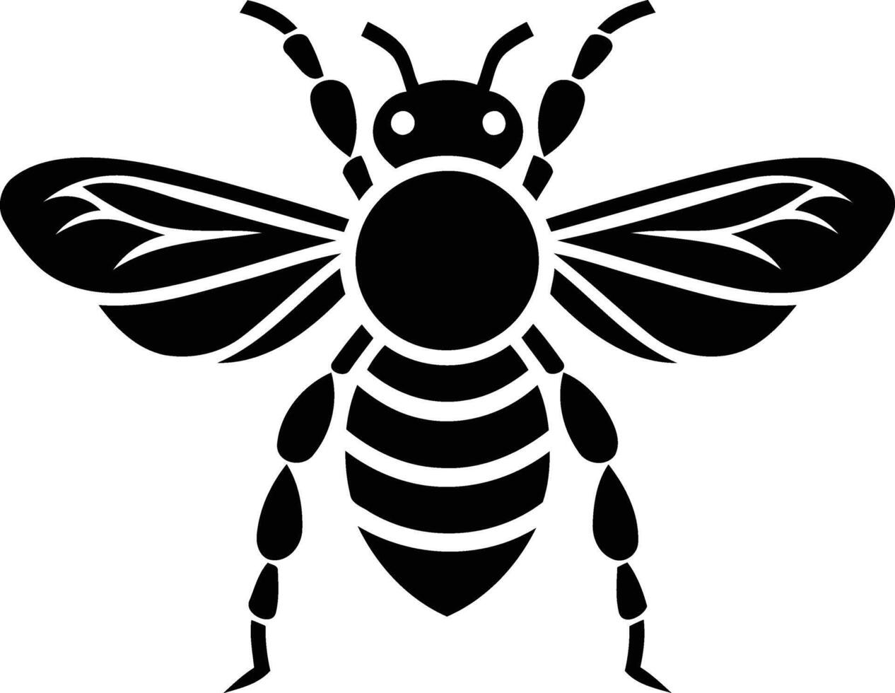 A bold and graphic black and white illustration of a stylized bee vector