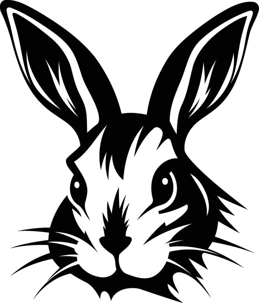 Black and white illustration of a rabbit's face, perfect for use in tattoos, branding, or any project needing a cute and bold design vector