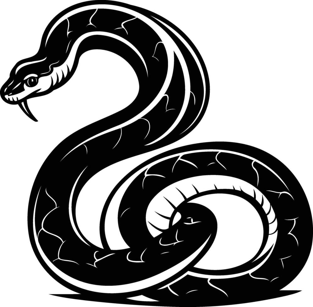 A bold and striking black and white illustration of a coiled snake, perfect for tattoos, posters, and designs with a cool and edgy vibe vector
