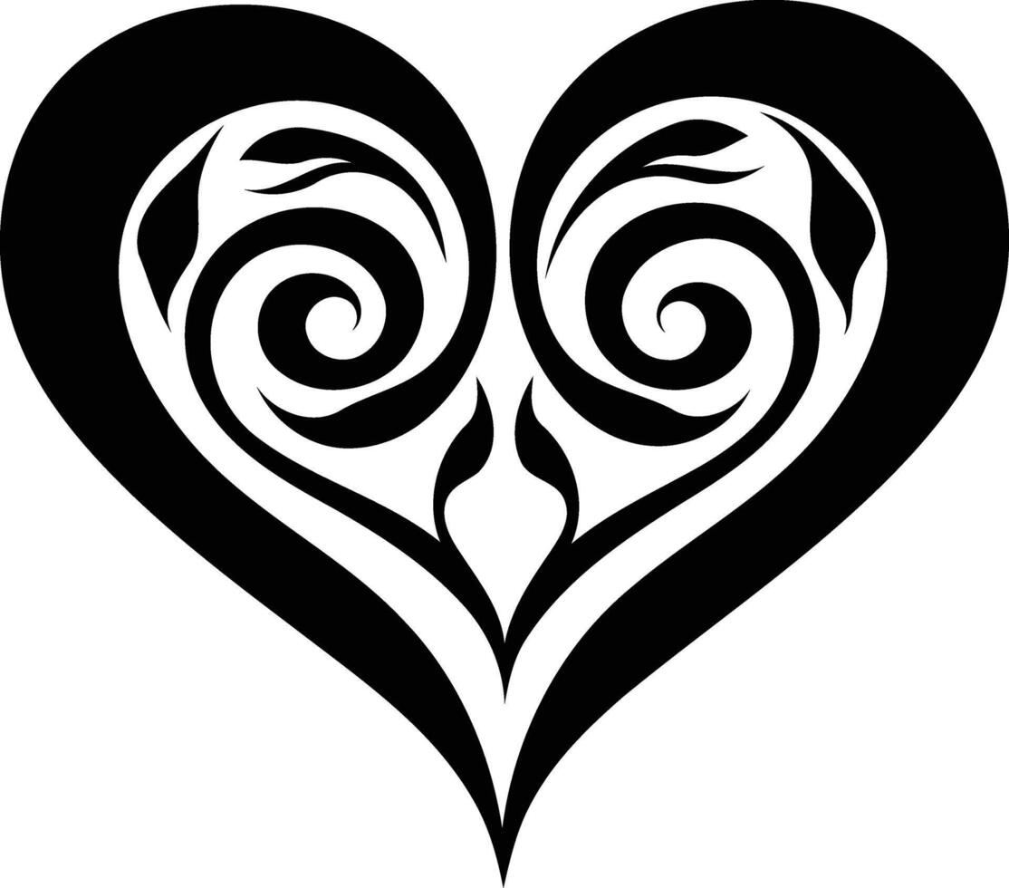 Intricate black and white heart tattoo design featuring a swirling pattern vector