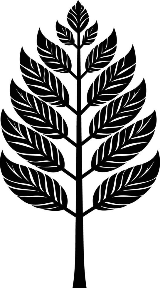 Stylized tree silhouette with detailed leaves, perfect for logo design or nature-inspired branding vector