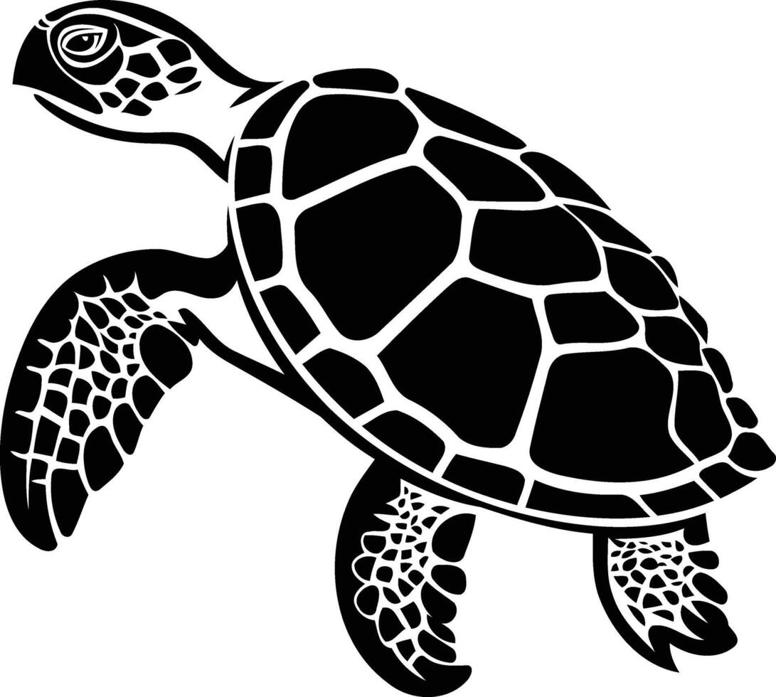 Black and white silhouette of a sea turtle, perfect for tattoos, branding, and nature-themed designs vector