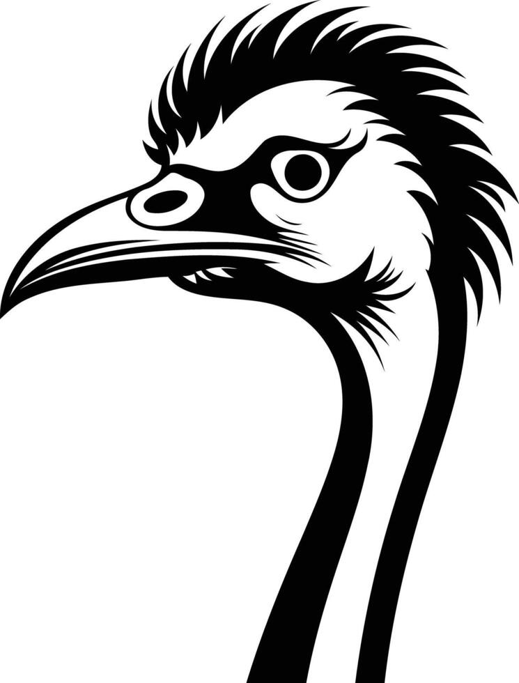 Bold, black and white illustration of an ostrich head vector
