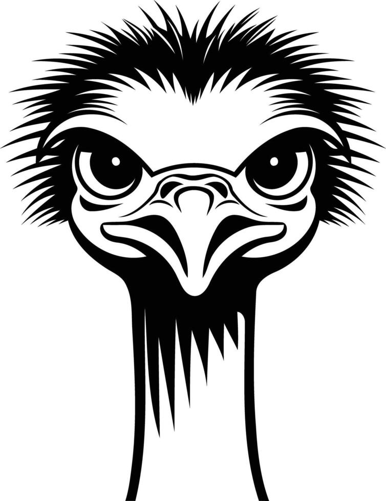 A bold, black and white illustration of an ostrich's head vector