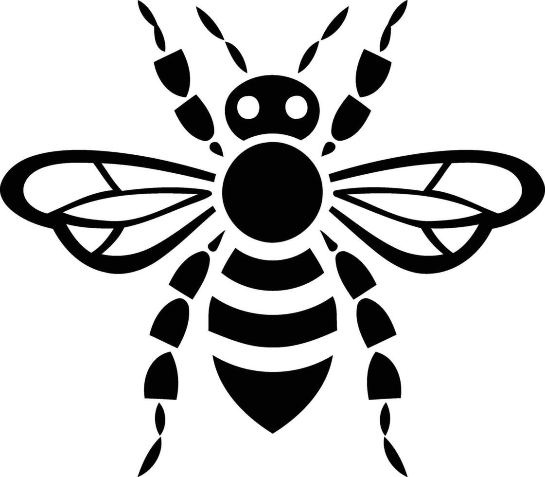 A bold and simple black and white illustration of a bee, perfect for branding, logos, or any project needing a touch of nature vector