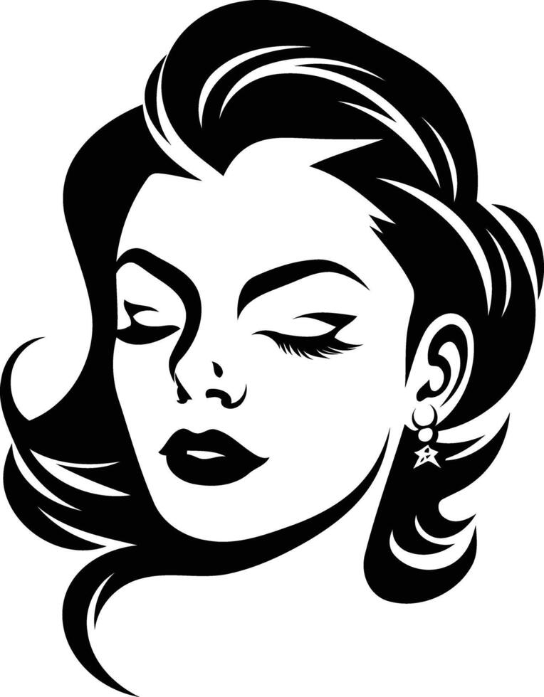 A stylish black and white illustration of a woman with closed eyes vector