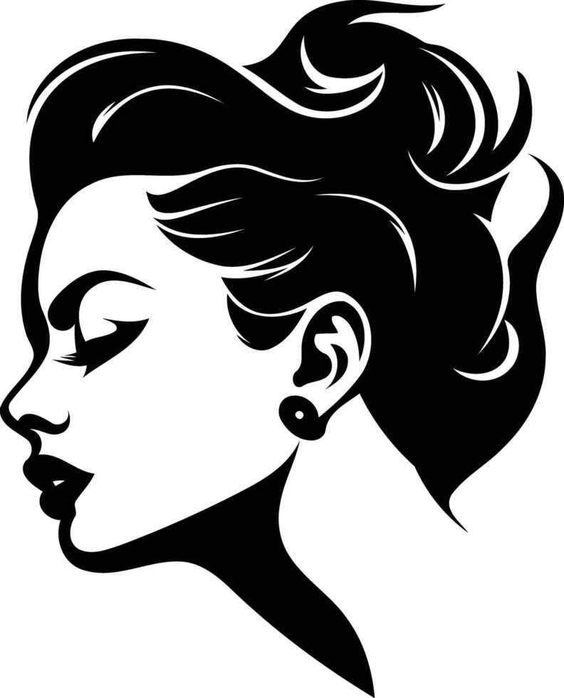 Elegant silhouette of a woman's profile with stylish hair, perfect for beauty, fashion, and design projects vector